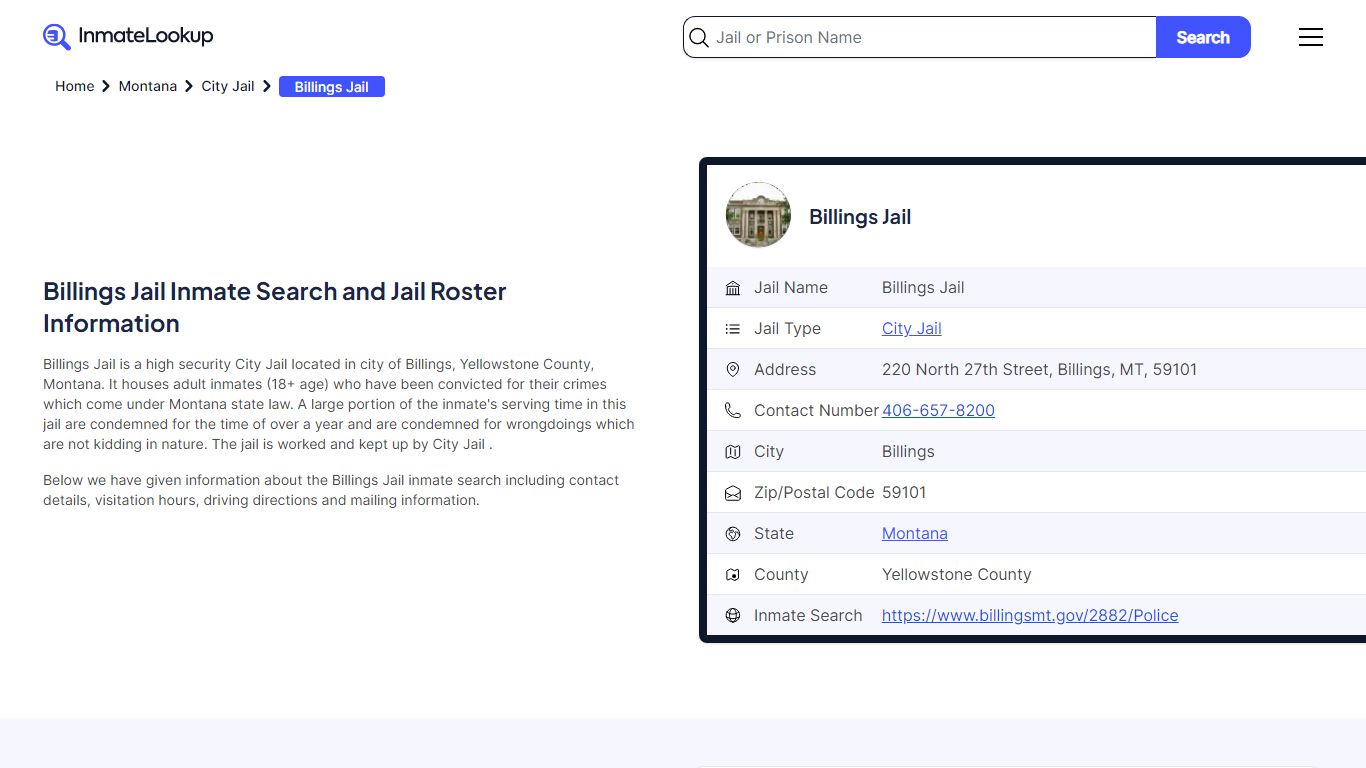 Billings Jail Inmate Search and Jail Roster Information